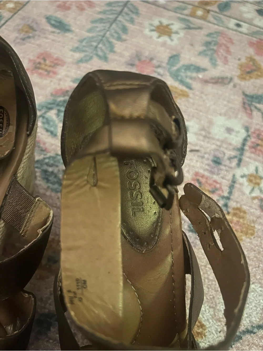Fossil Metallic Olive Green Wedge Espadrille Sandals